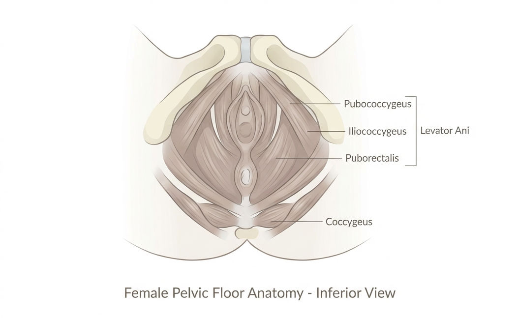 Anatomical view showing the structure of the pelvic floor muscles